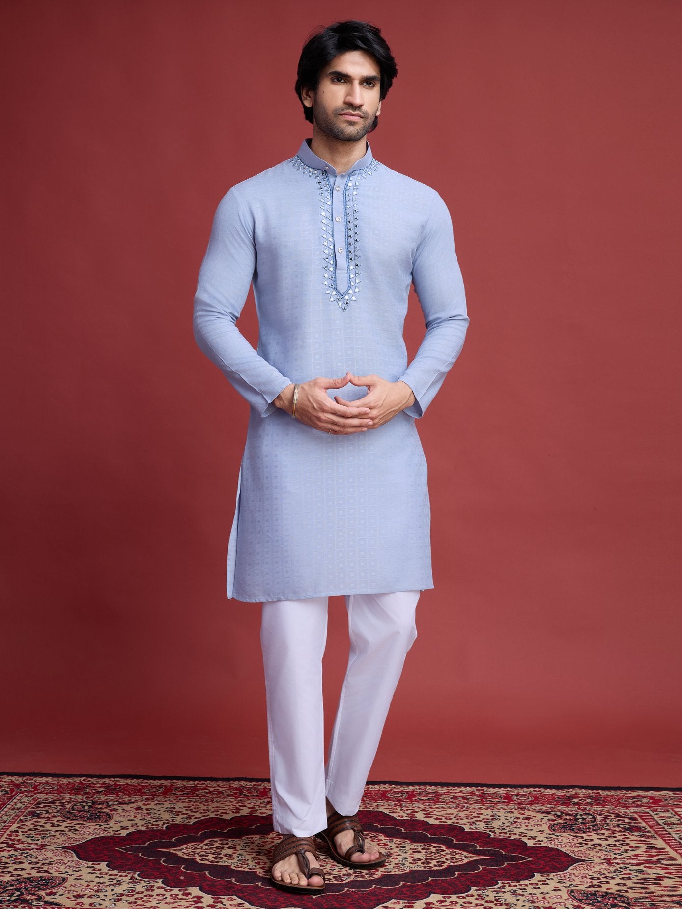 Sky color viscose kurta for men
