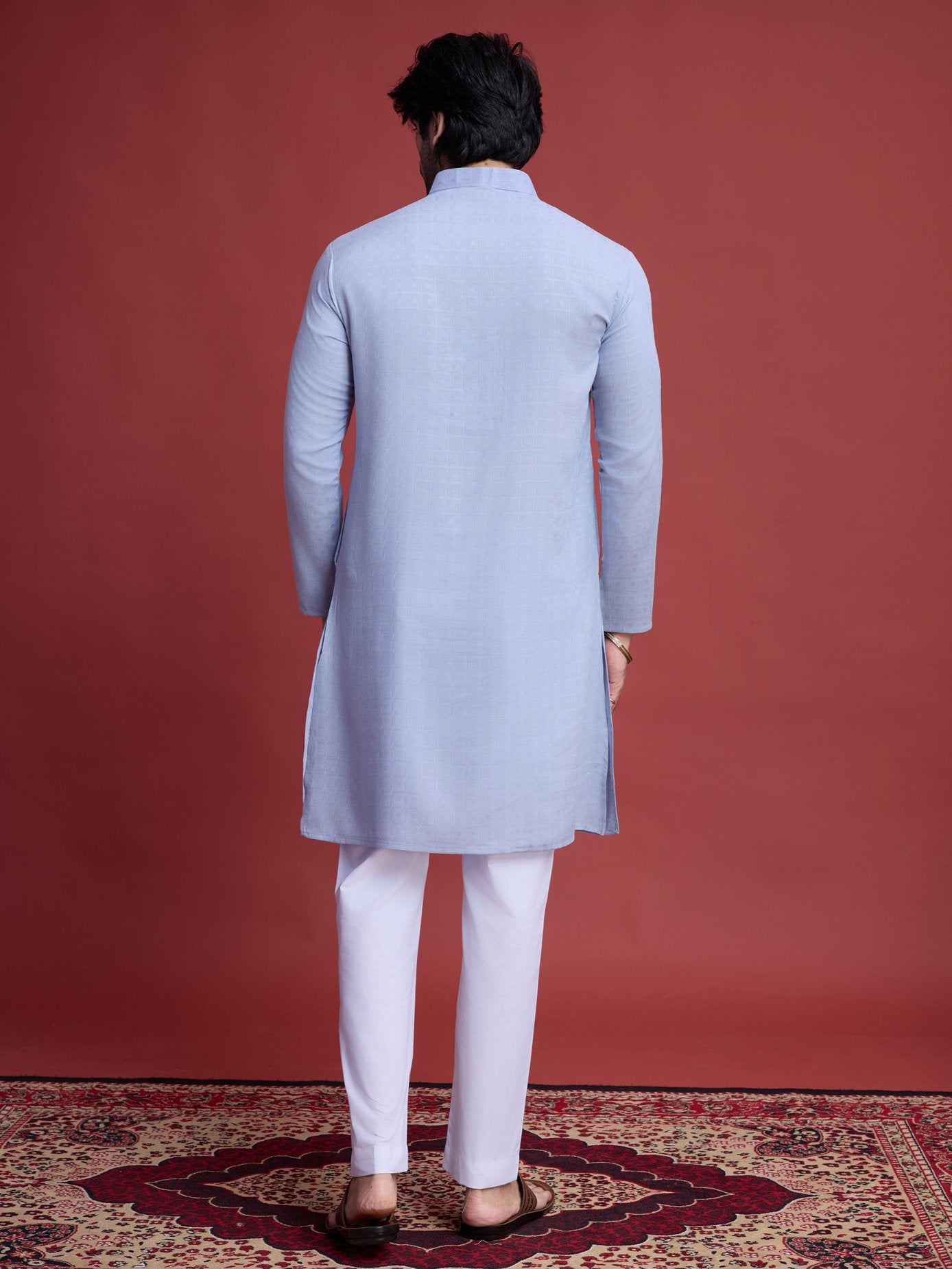 Sky color viscose mirror work kurta price