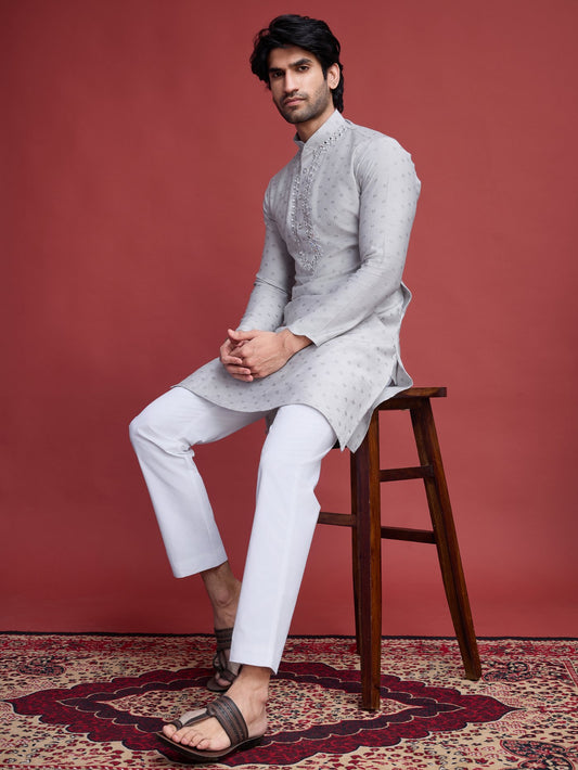Grey color viscose kurta pajama for men 

