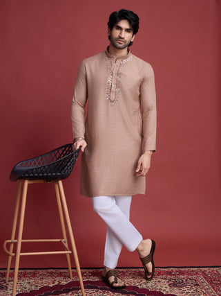 Beige color vicose readymade kurta for men