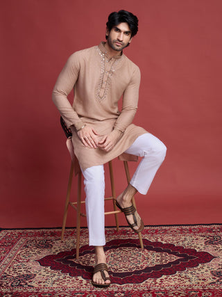 Beige color vicose readymade kurta for men