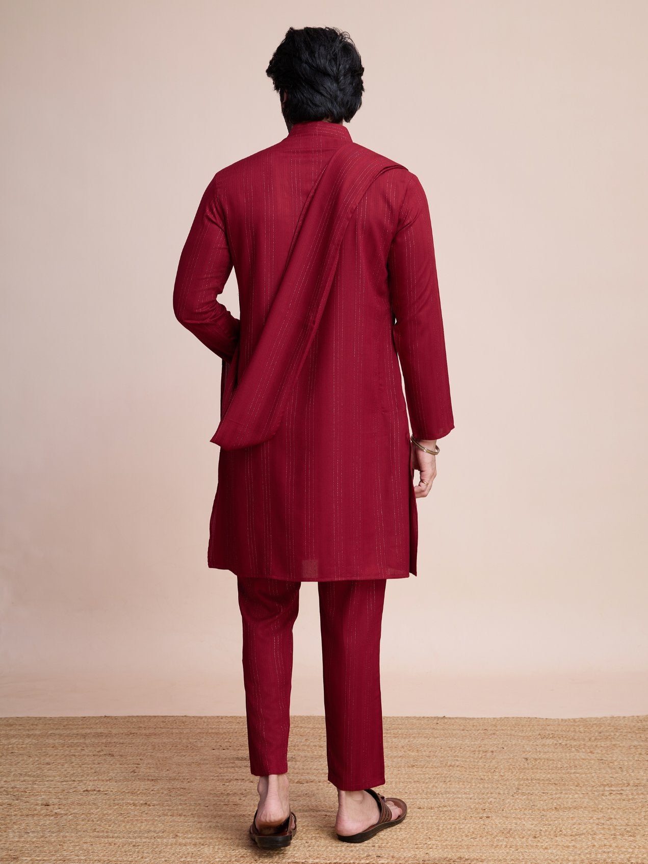 Maroon color viscose mirror work kurta pajama for men design
