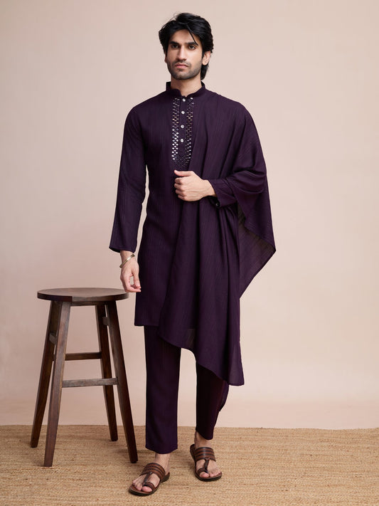 Wine color viscose kurta pajama with dupatta