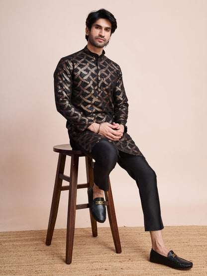 Black color silk sequins work kurta online