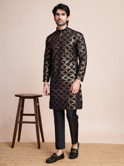 Black color silk sequins work kurta for wedding