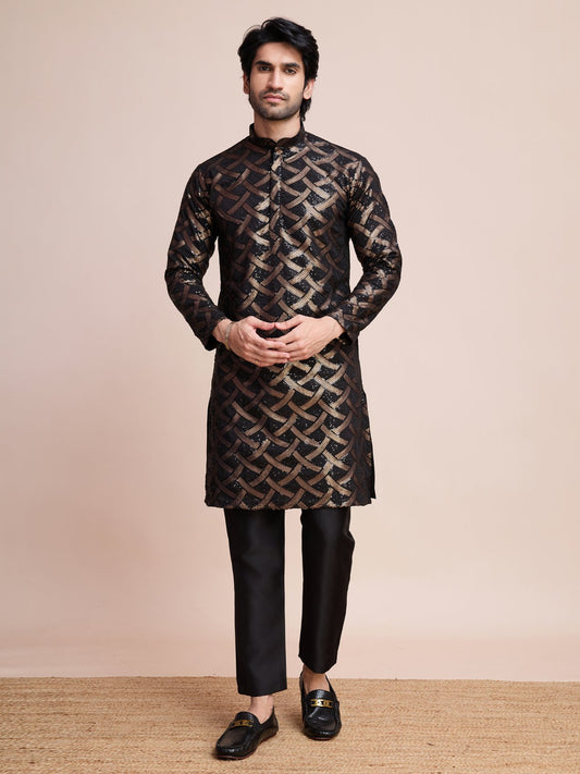Black color silk kurta for women