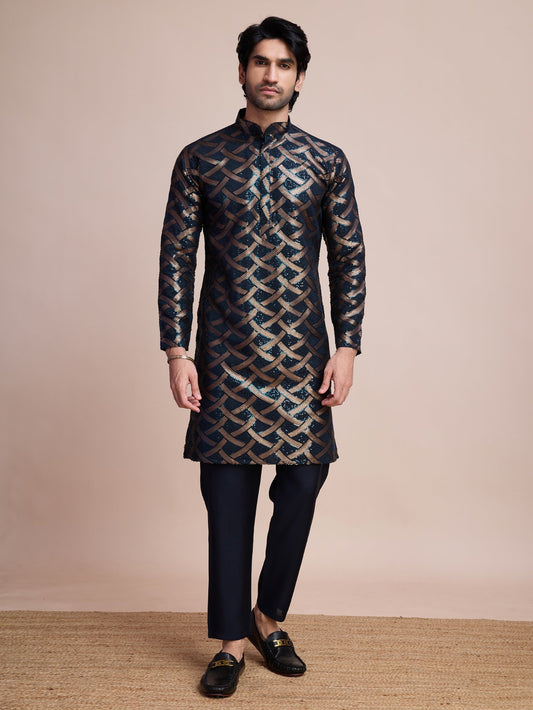 Navy Blue color silk kurta for men's