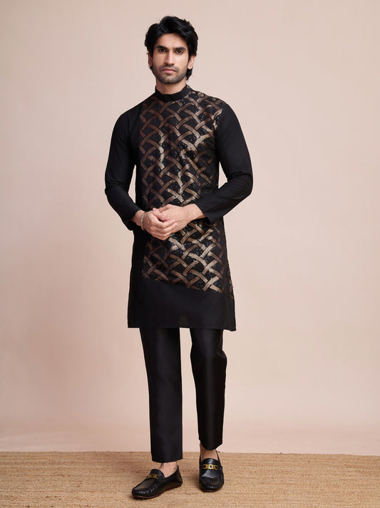 Black color silk readymade kurta for men's