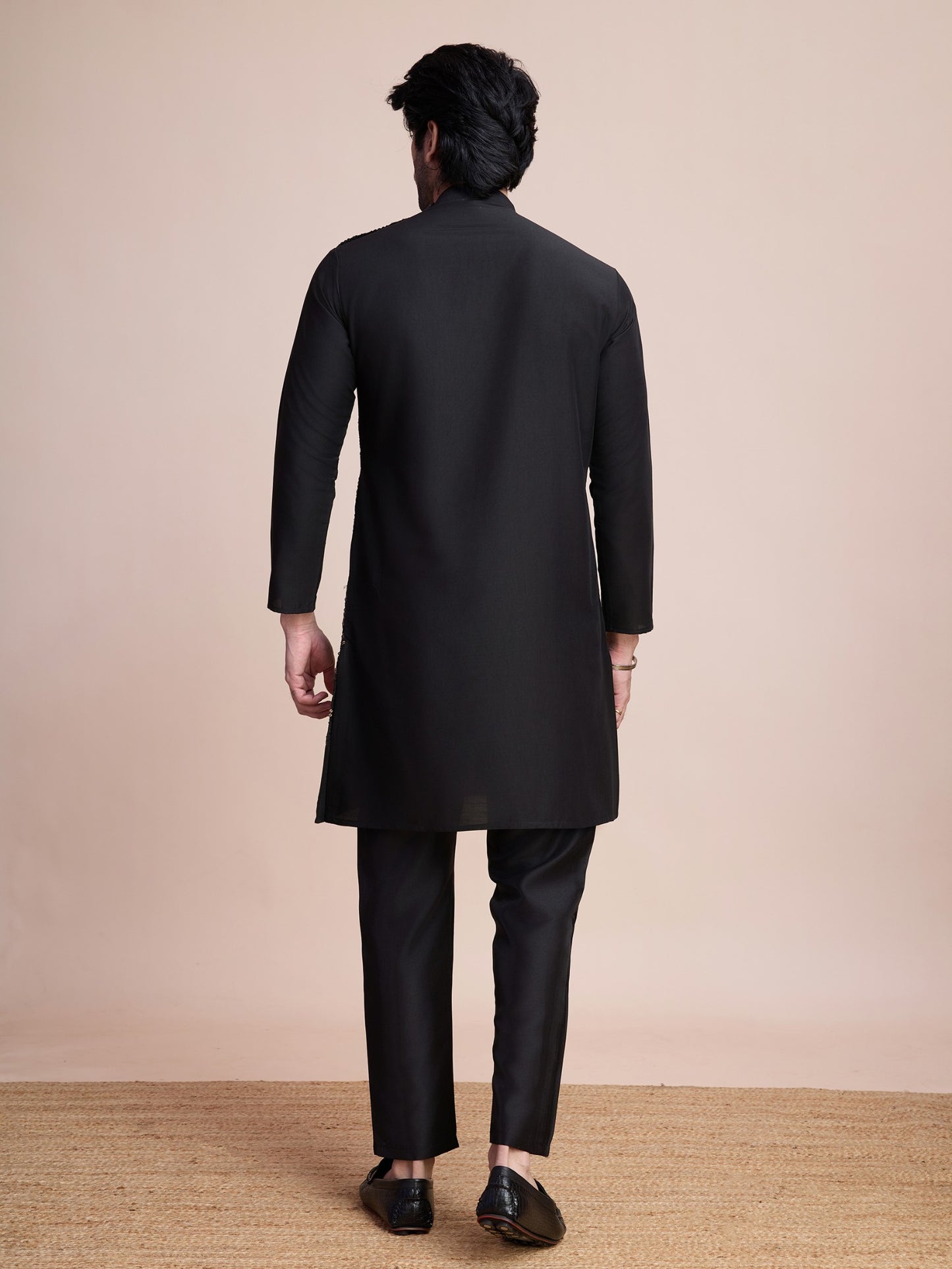 Black color silk readymade men's kurta online shopping