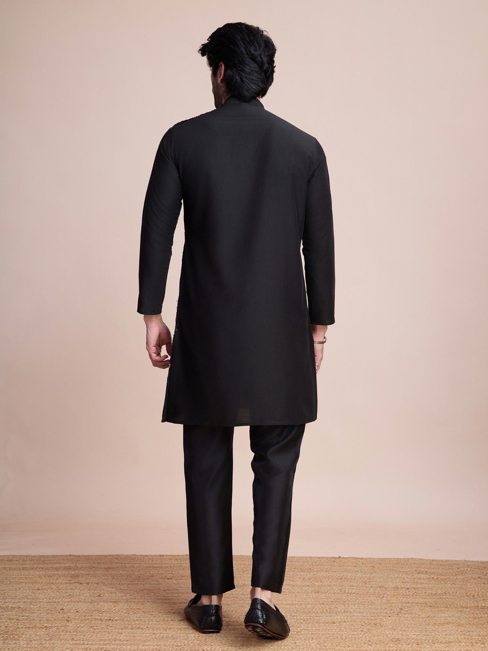 Black color silk readymade men's kurta online shopping