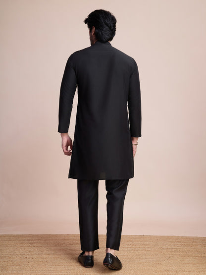 Black color silk readymade men's kurta online shopping