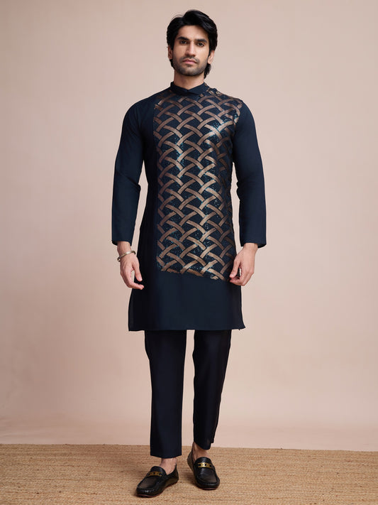 Navy blue color silk ready to wear kurta for men's
