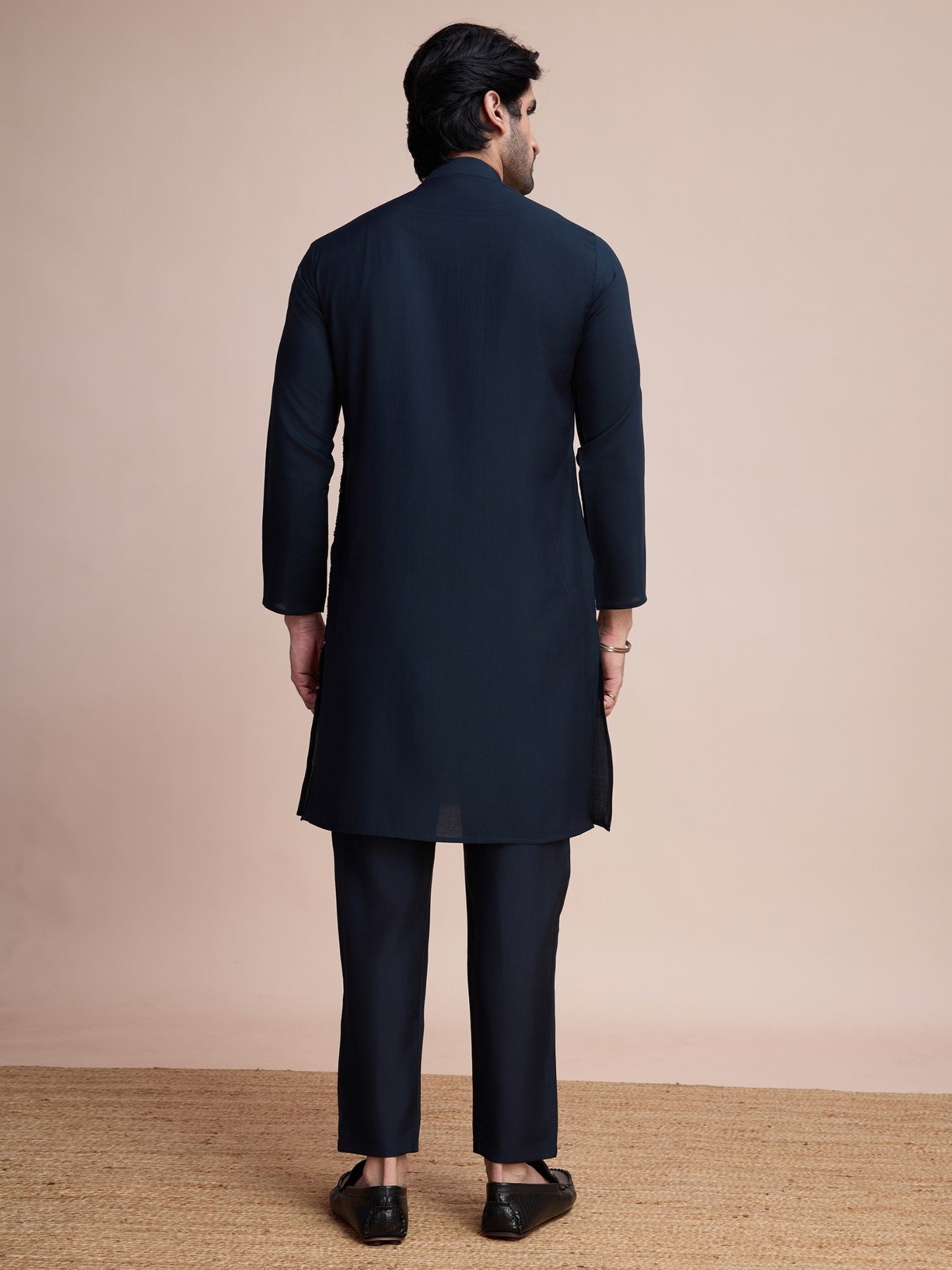 Navy blue color silk ready to wear men's kurta images