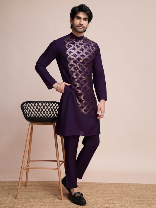 Purple color silk men's kurta online 