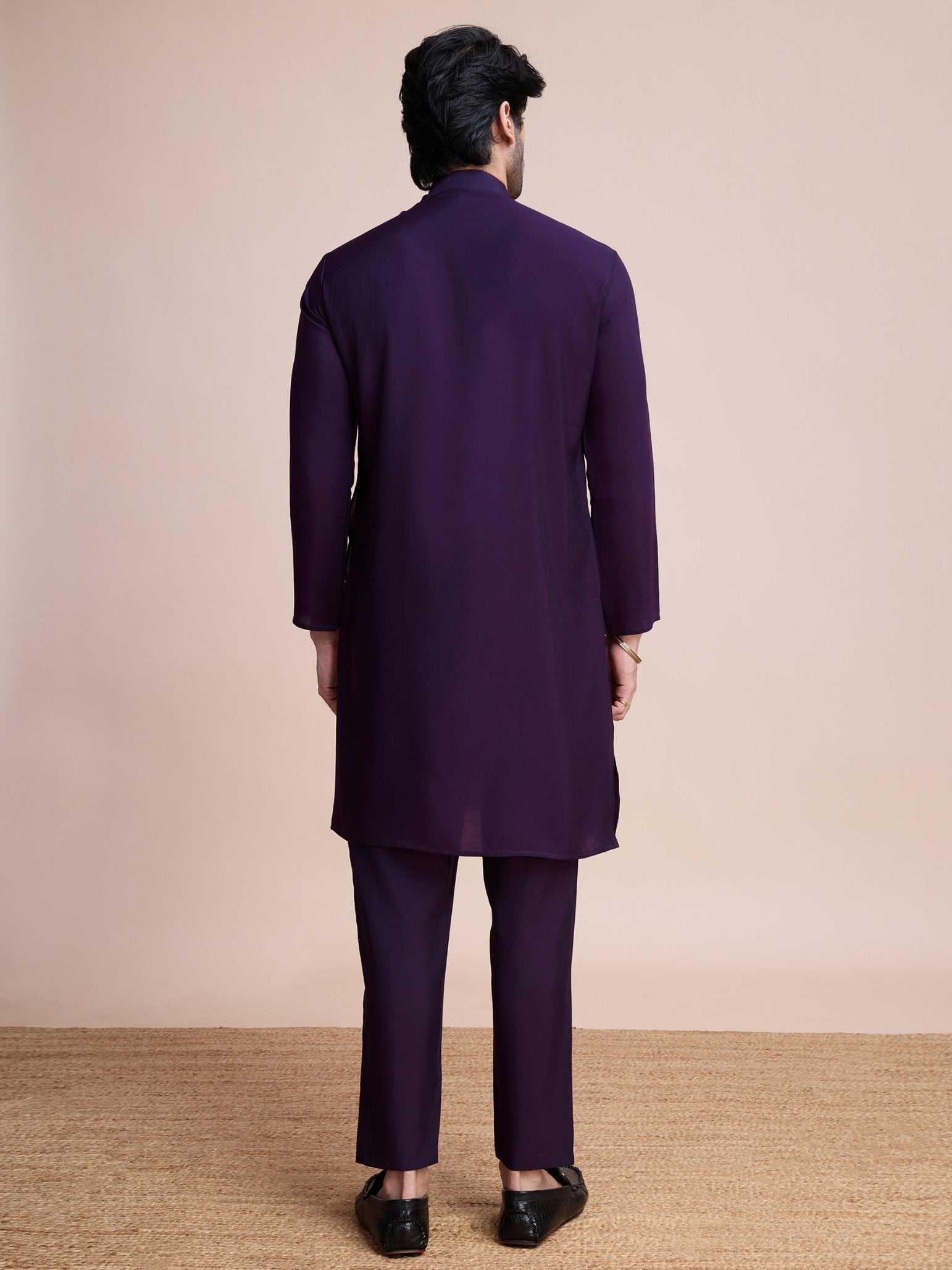 Purple color silk sequins work men's kurta