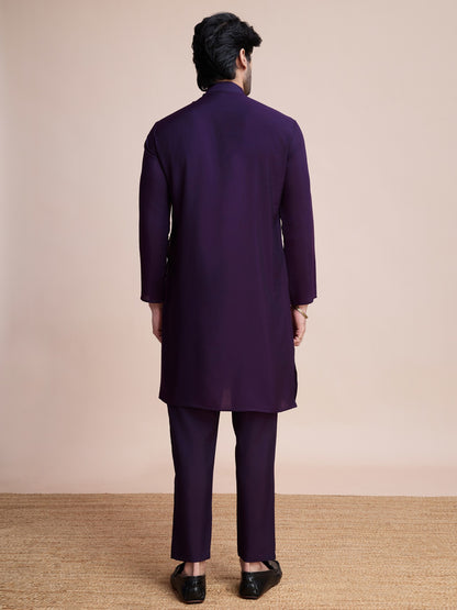 Purple color silk sequins work men's kurta