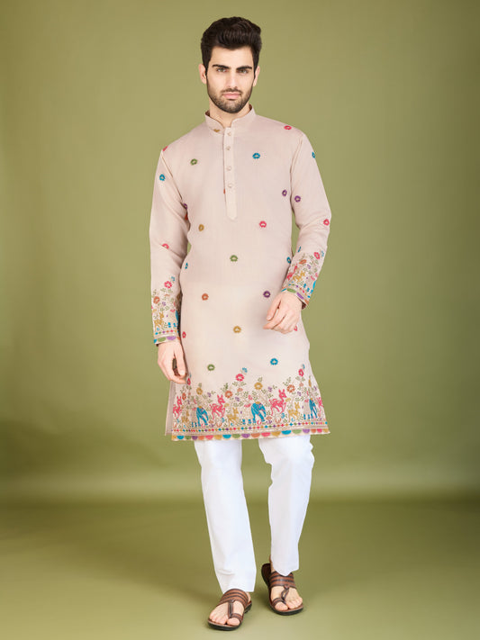 Ivery color viscose silk kurta for men