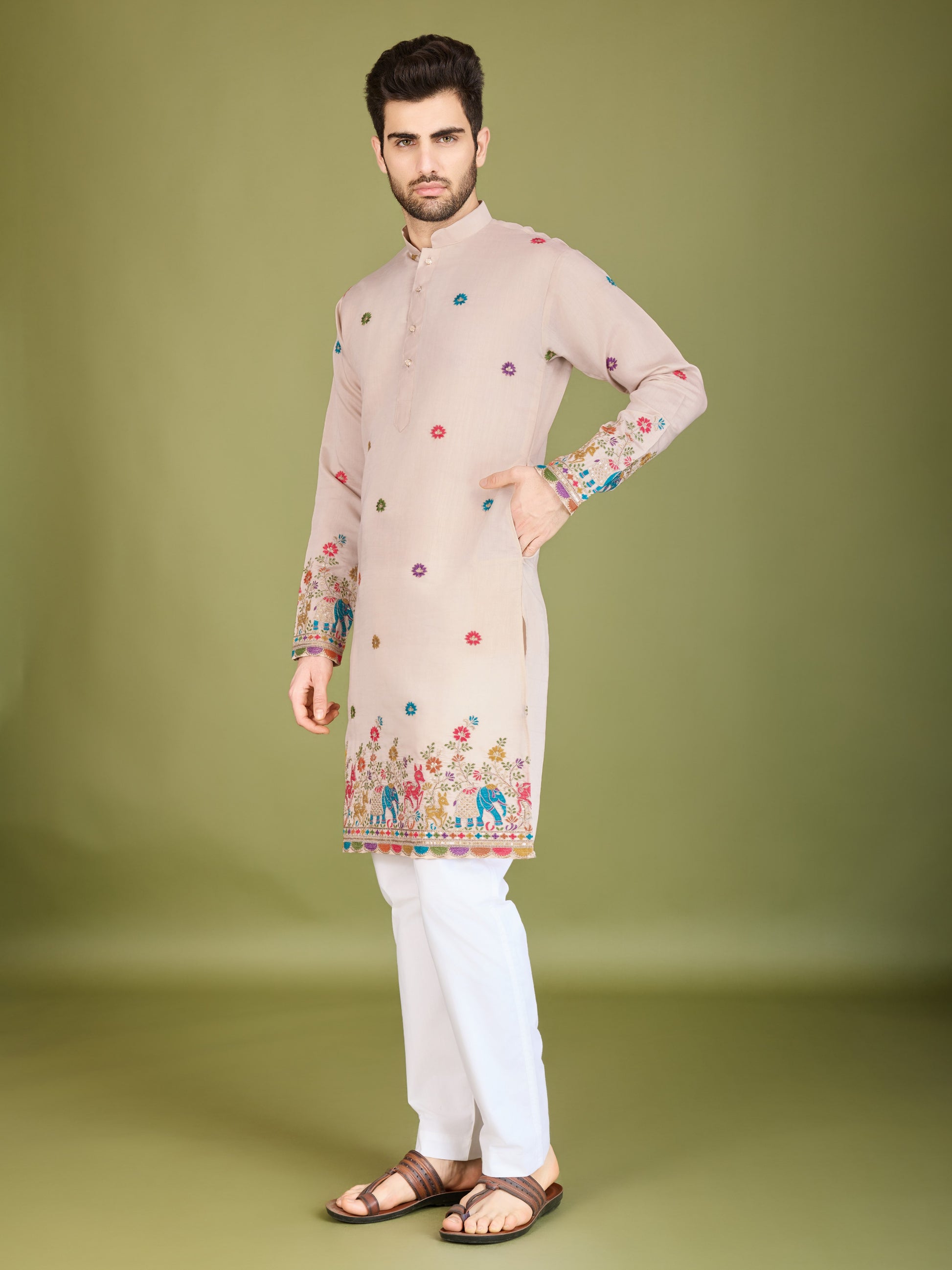 Ivery color viscose silk mens kurta online