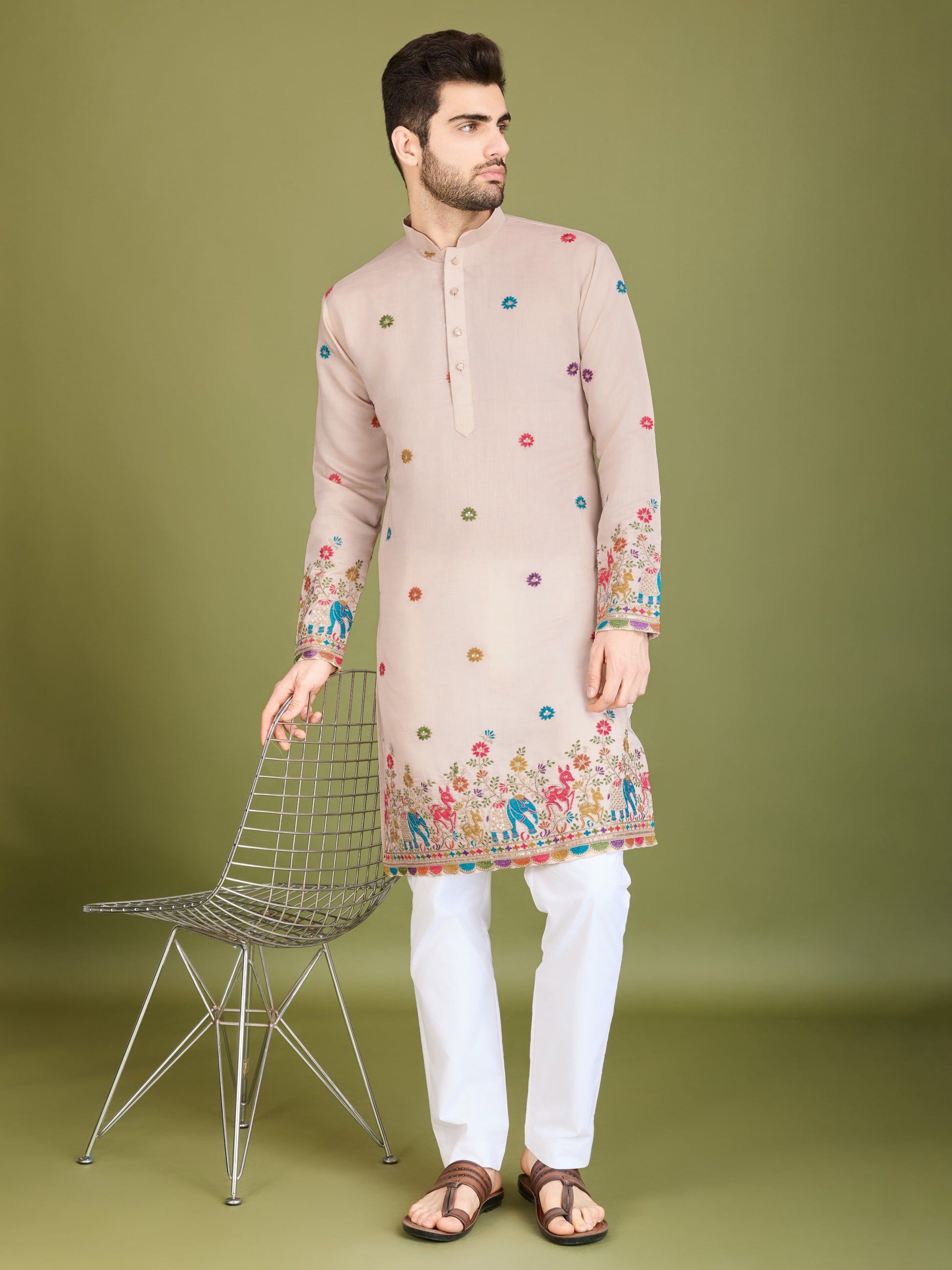 Ivery color viscose silk mens kurta design