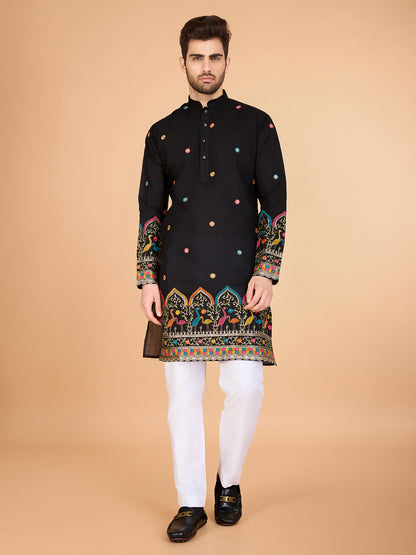 Black color viscose silk mens kurta online