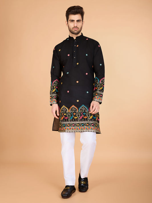 Black color viscose silk mens kurta online
