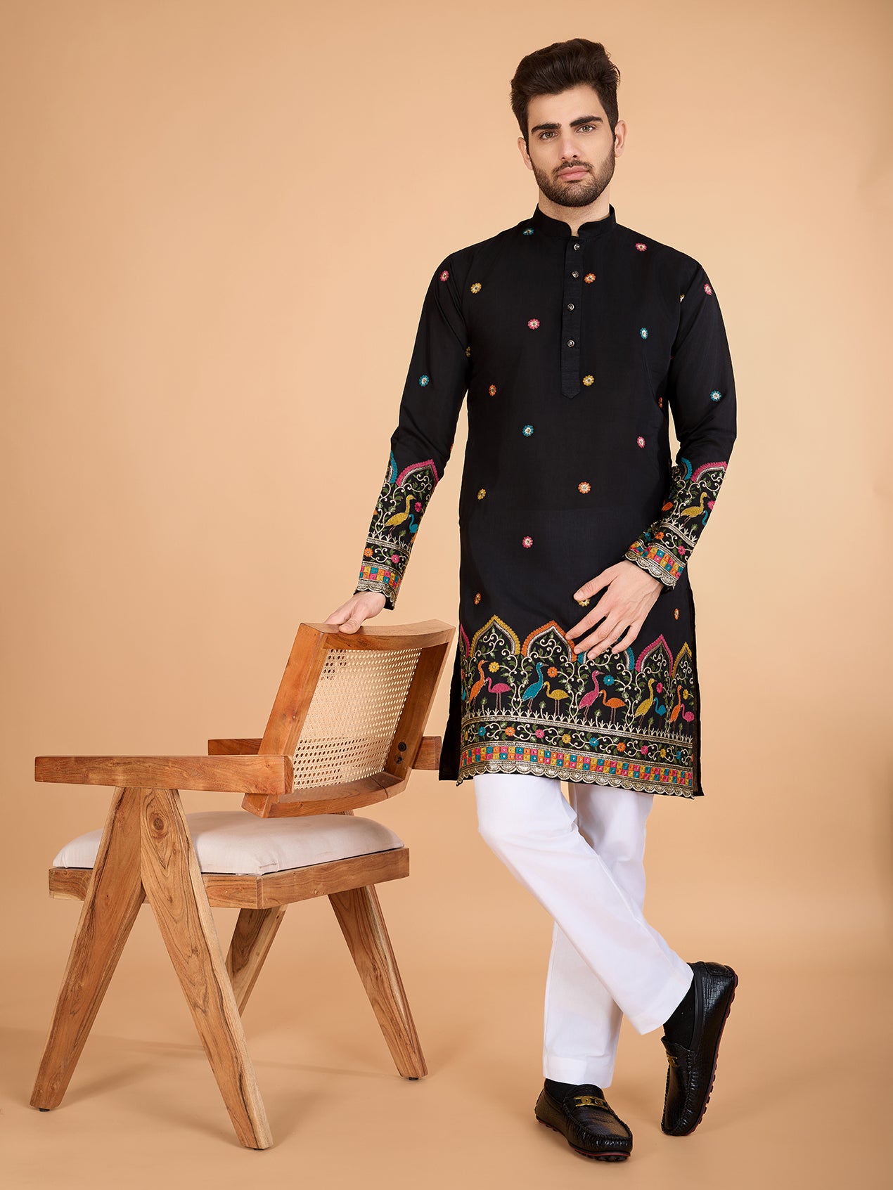 Black color viscose silk mens kurta price