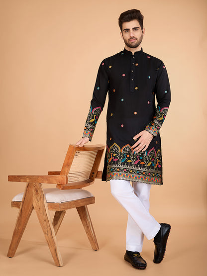 Black color viscose silk mens kurta price