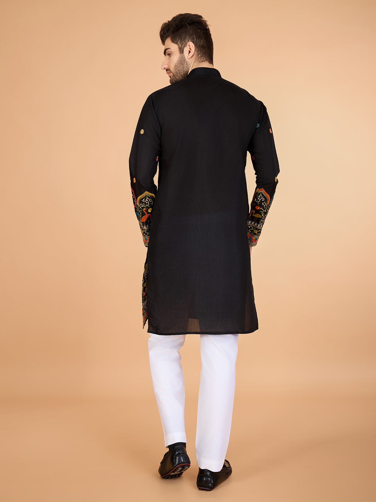 Black color viscose silk mens kurta images
