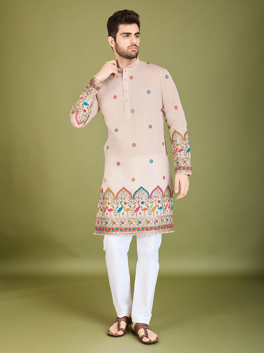 Ivery color viscose silk kurta for mens