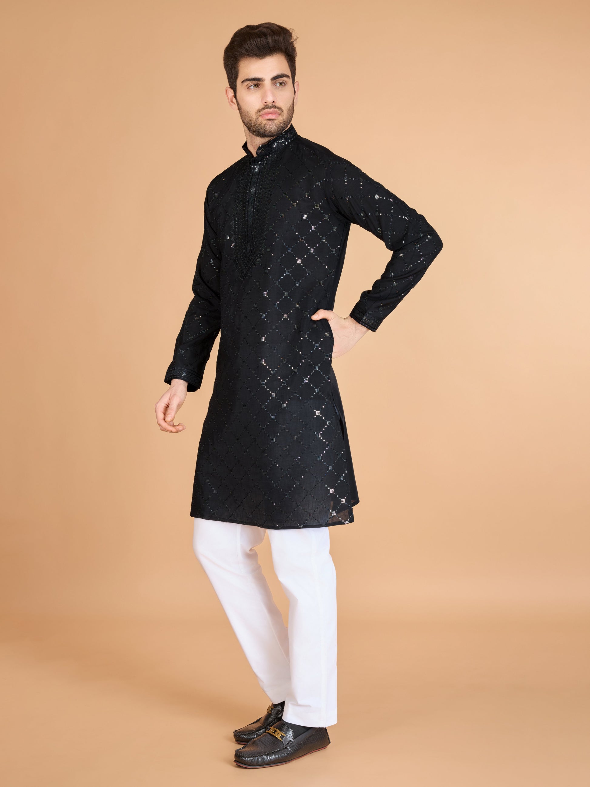 Black color viscose silk  men's kurta with dupatta images