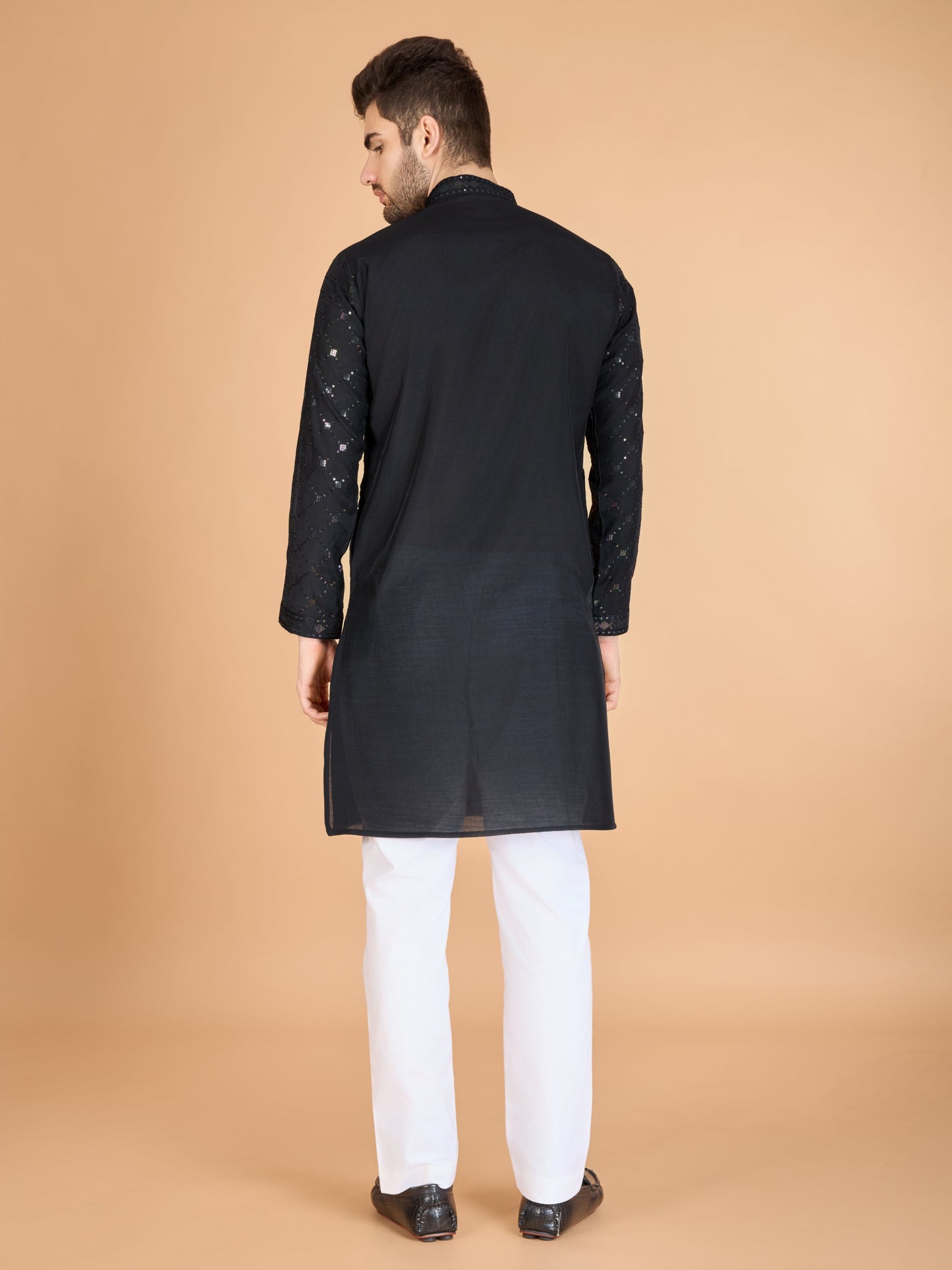 Black color viscose silk  men's kurta with dupatta 