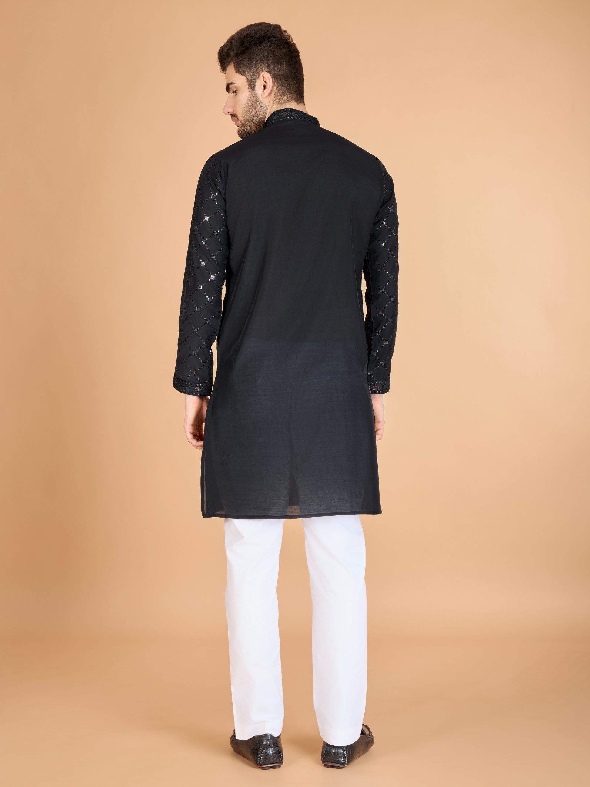 Black color viscose silk  men's kurta with dupatta 