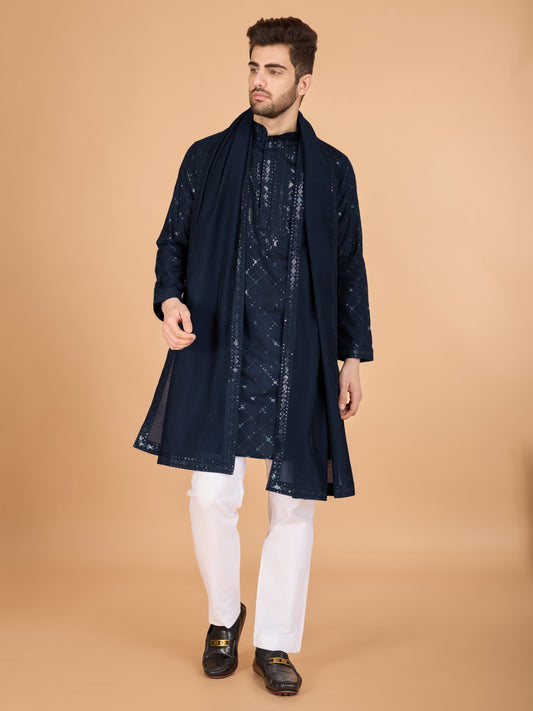Navy blue color viscose silk men's kurta with dupatta price