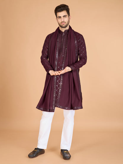 Maroon color viscose silk kurta for men's