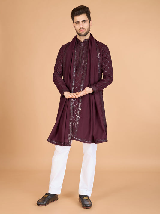 Maroon color viscose silk kurta for men's