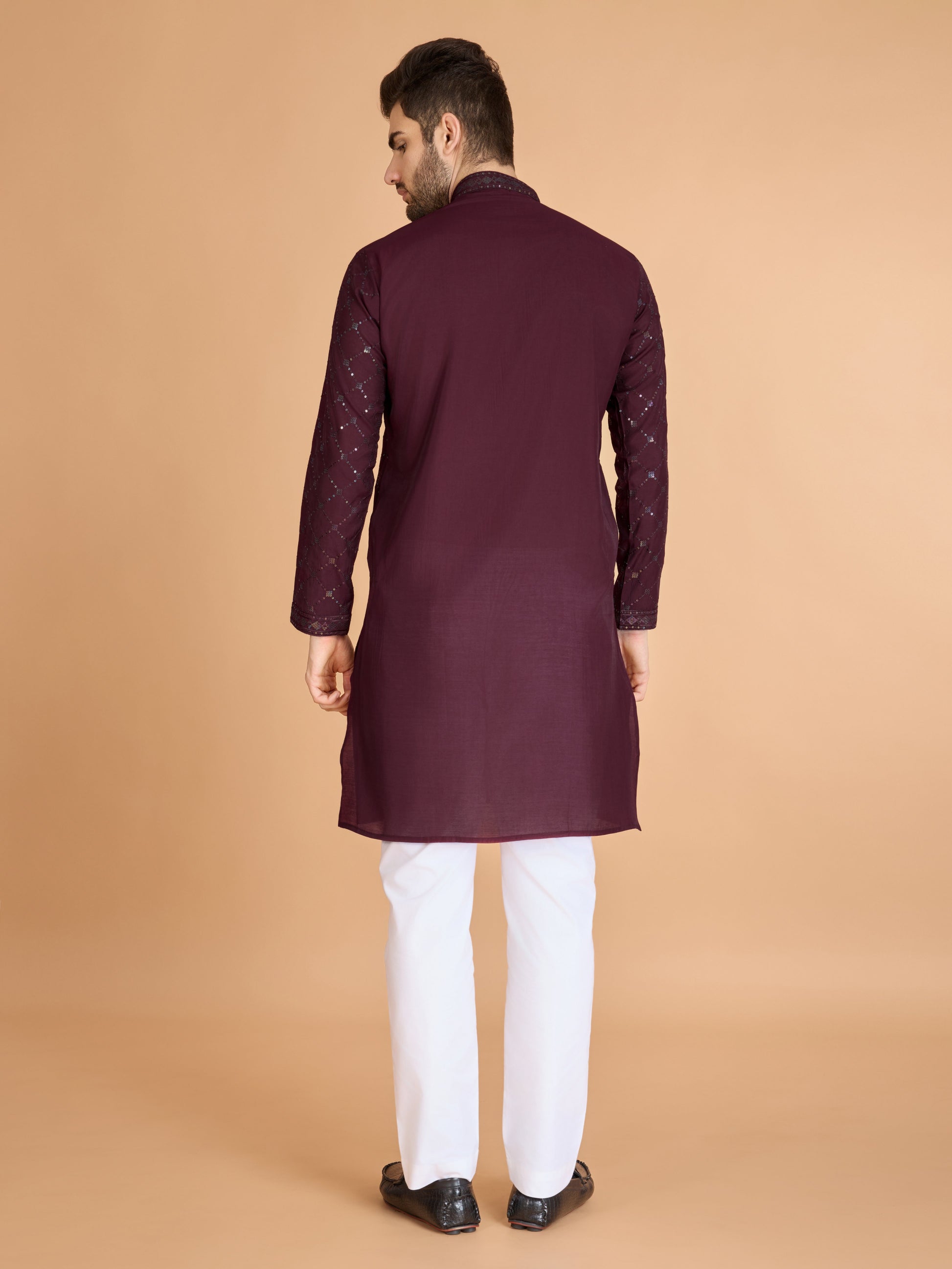 Maroon color viscose silk men's kurta with dupatta for wedding