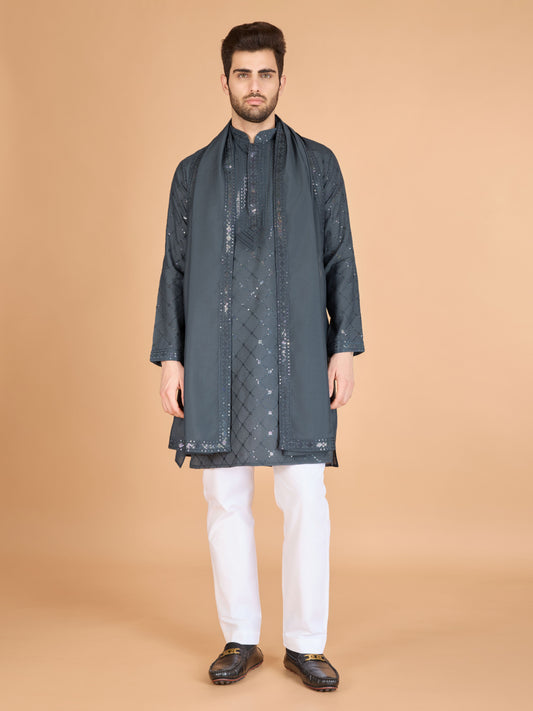 Grey color viscose silk kurta for men's