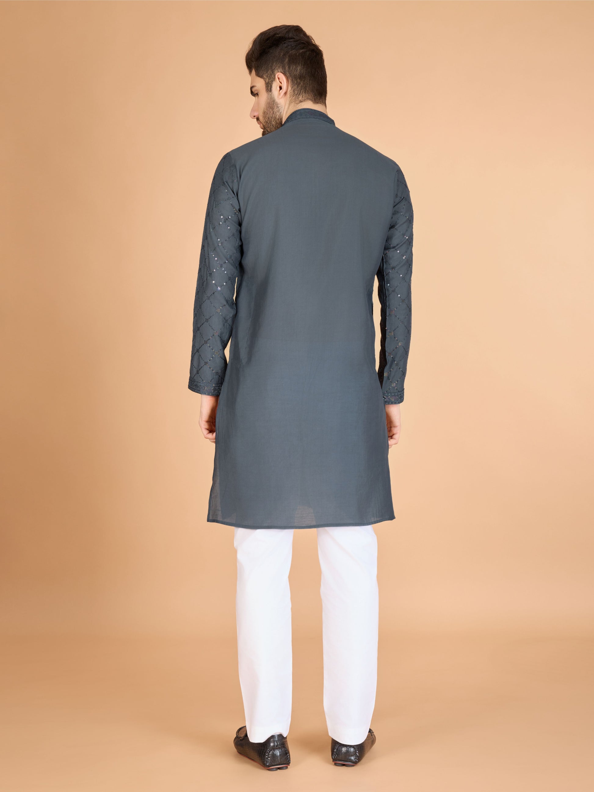 Grey color viscose silk men's kurta with dupatta images