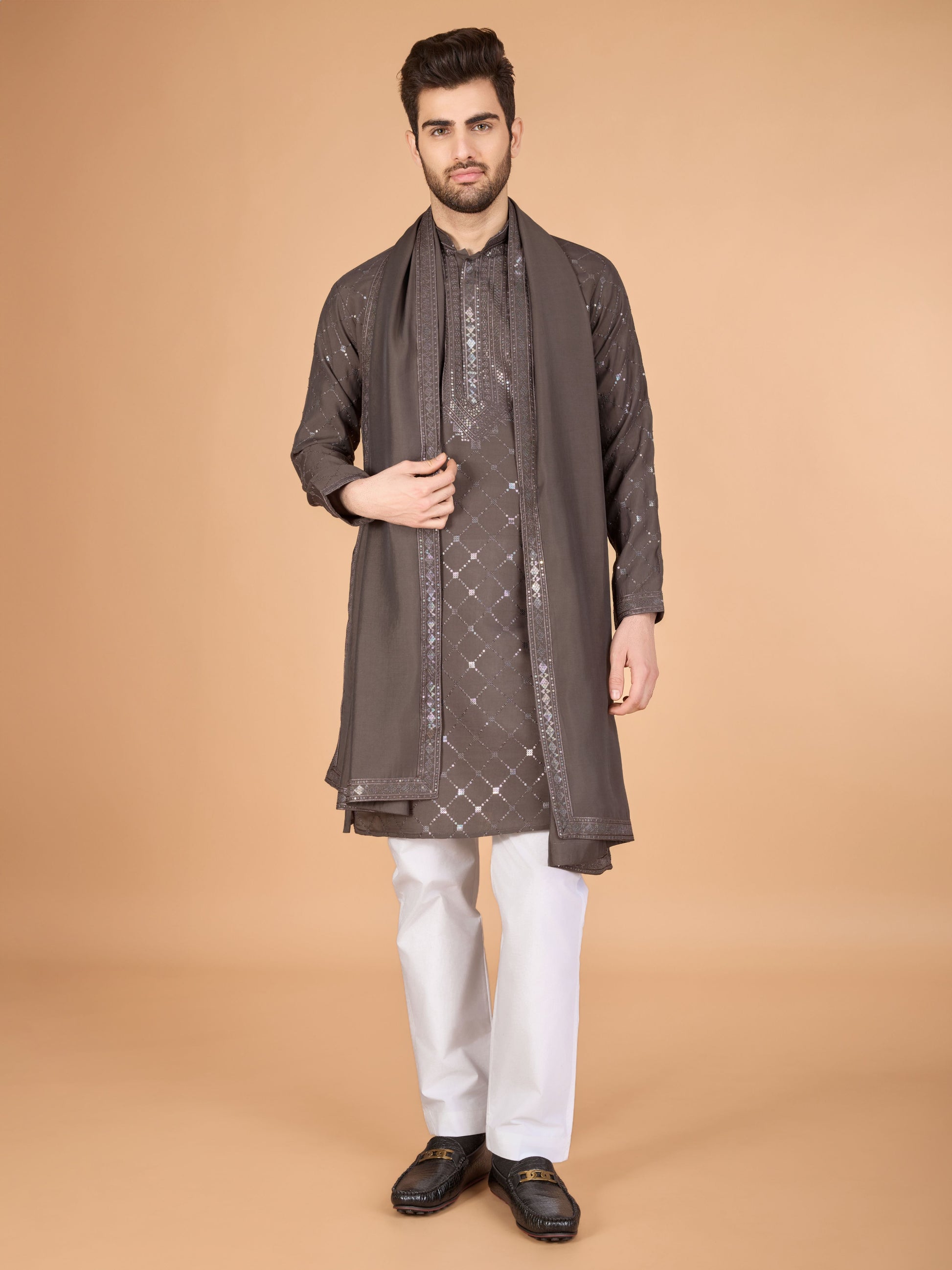 Brown color viscose silk kurta for men's