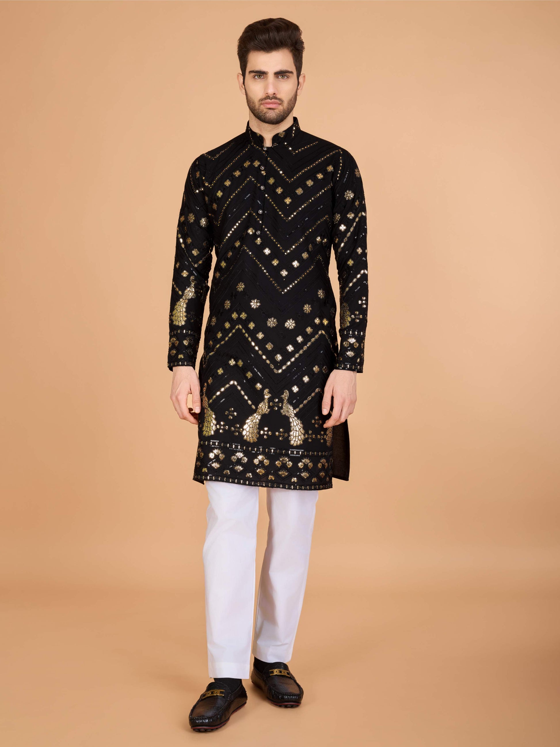 Black color viscose rayon kurta for mens