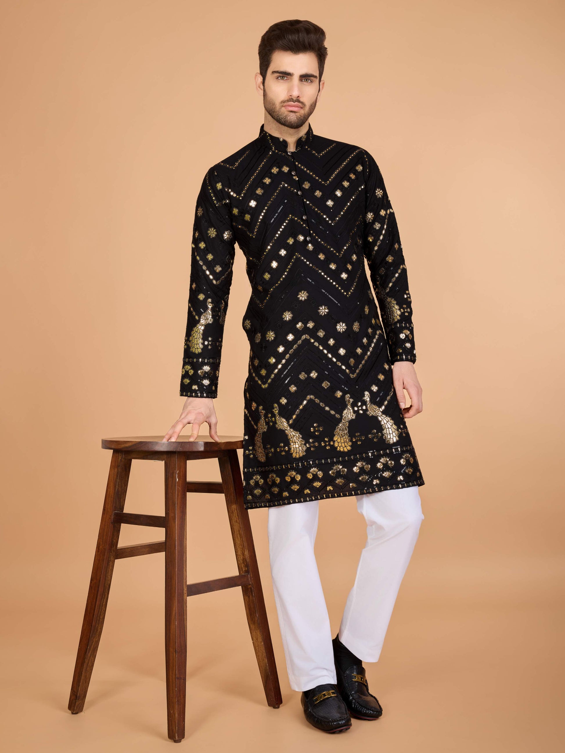 Black color viscose rayon mens kurta price
