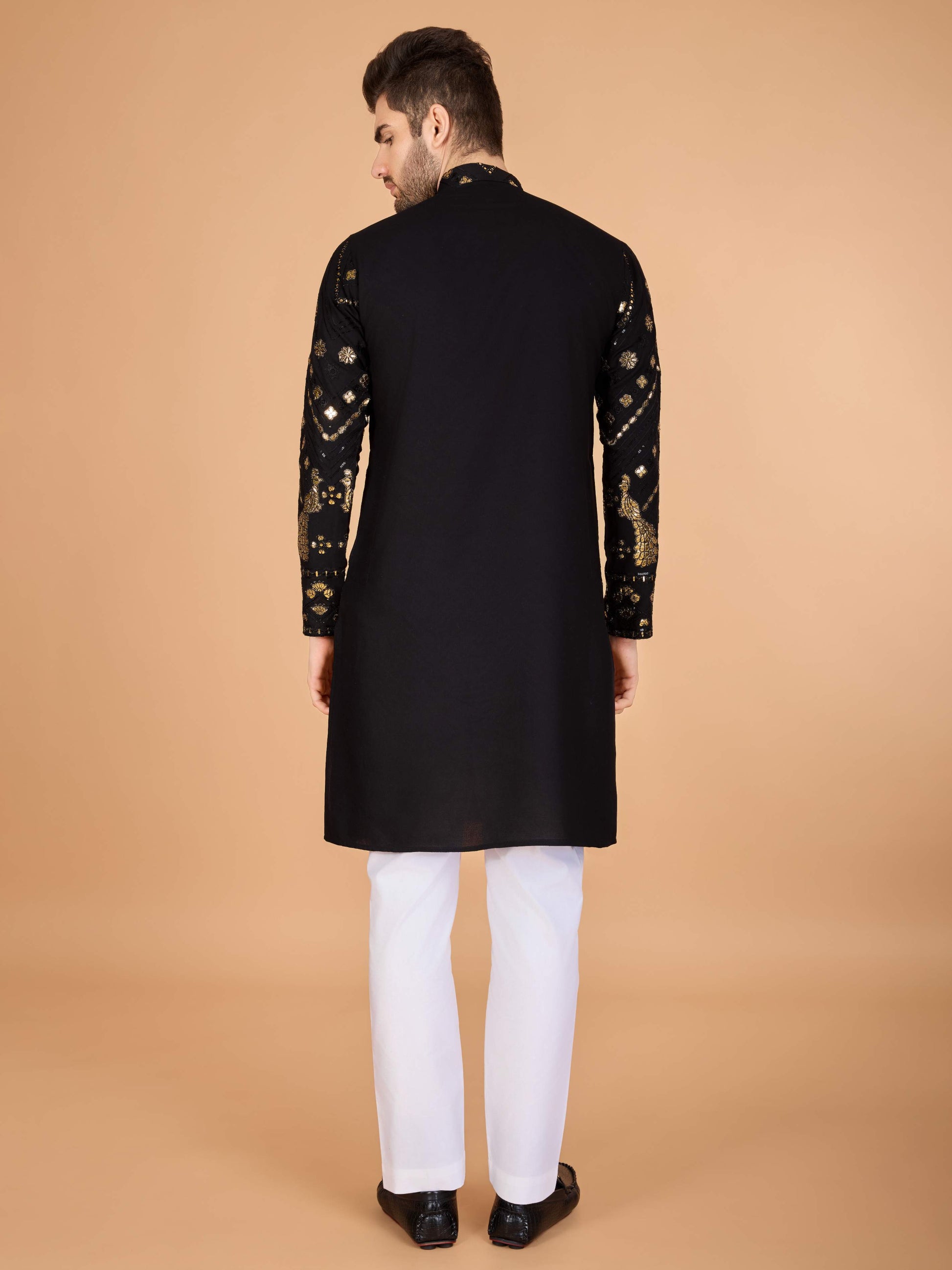 Black color viscose rayon mens kurta images
