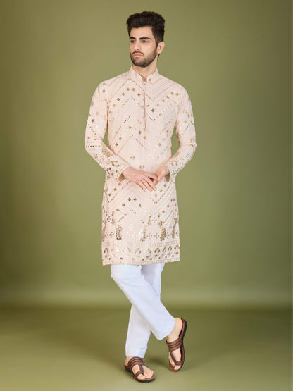 Ivery color viscose rayon mens kurta for party