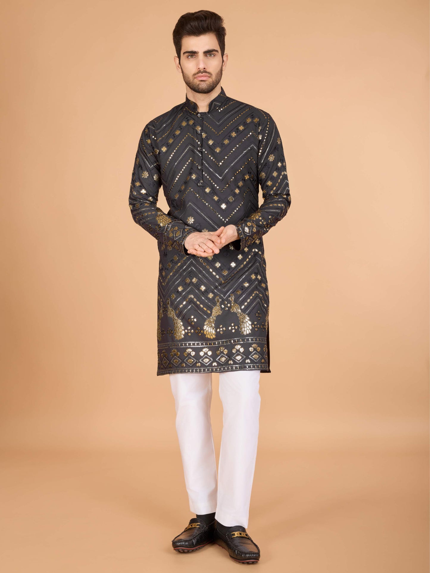 Grey color viscose rayon kurta for mens