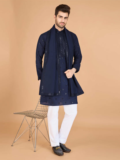 Navy blue color viscose silk kuta with dupatta