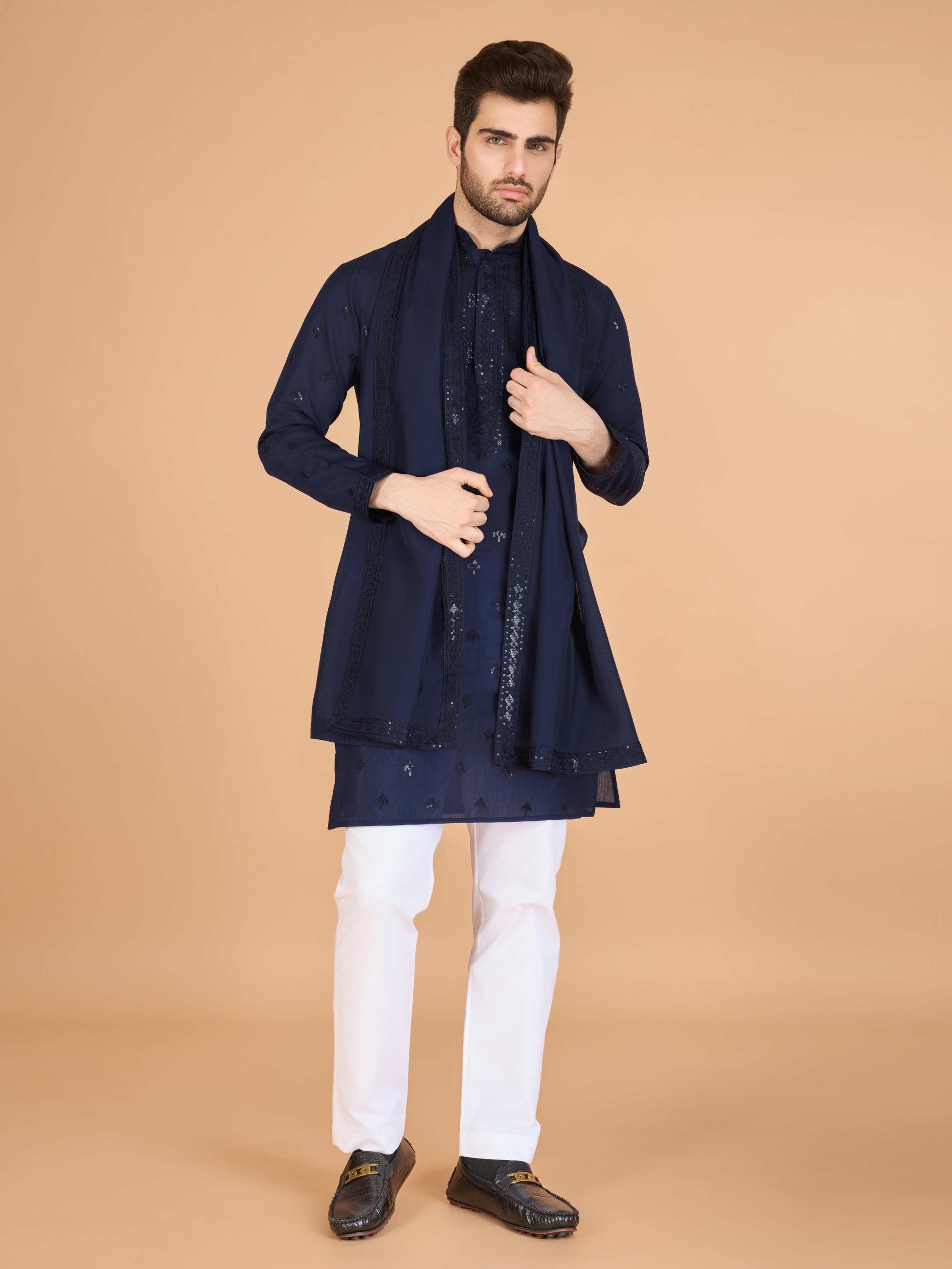 Navy blue color viscose silk kuta with dupatta online