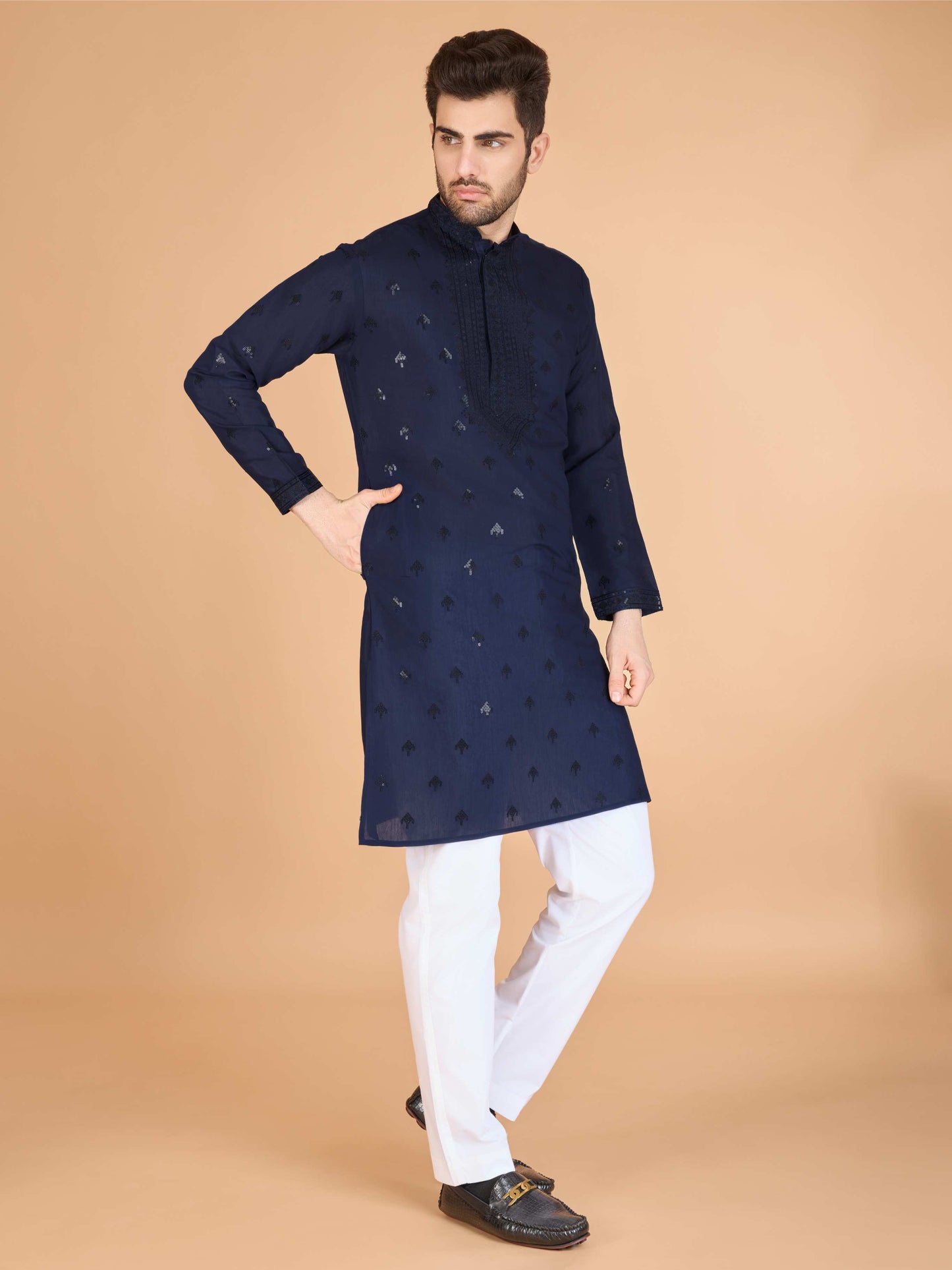 Navy blue color viscose silk kuta with dupatta price