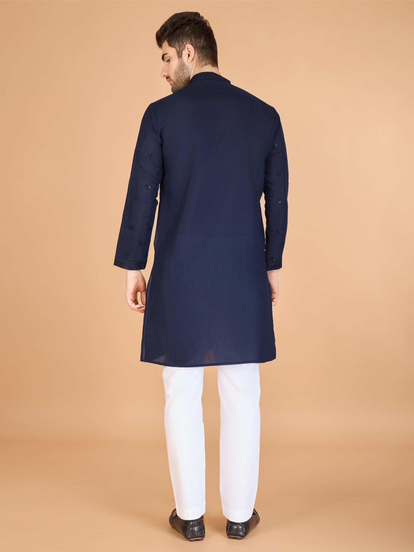 Navy blue color viscose silk kuta with dupatta for party