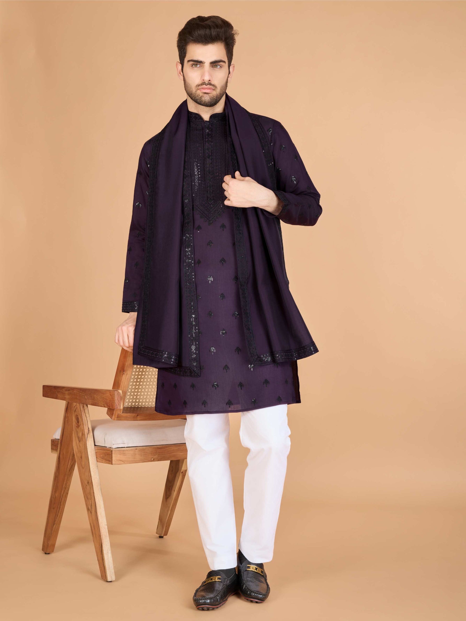 Purple color viscose silk kurta for women