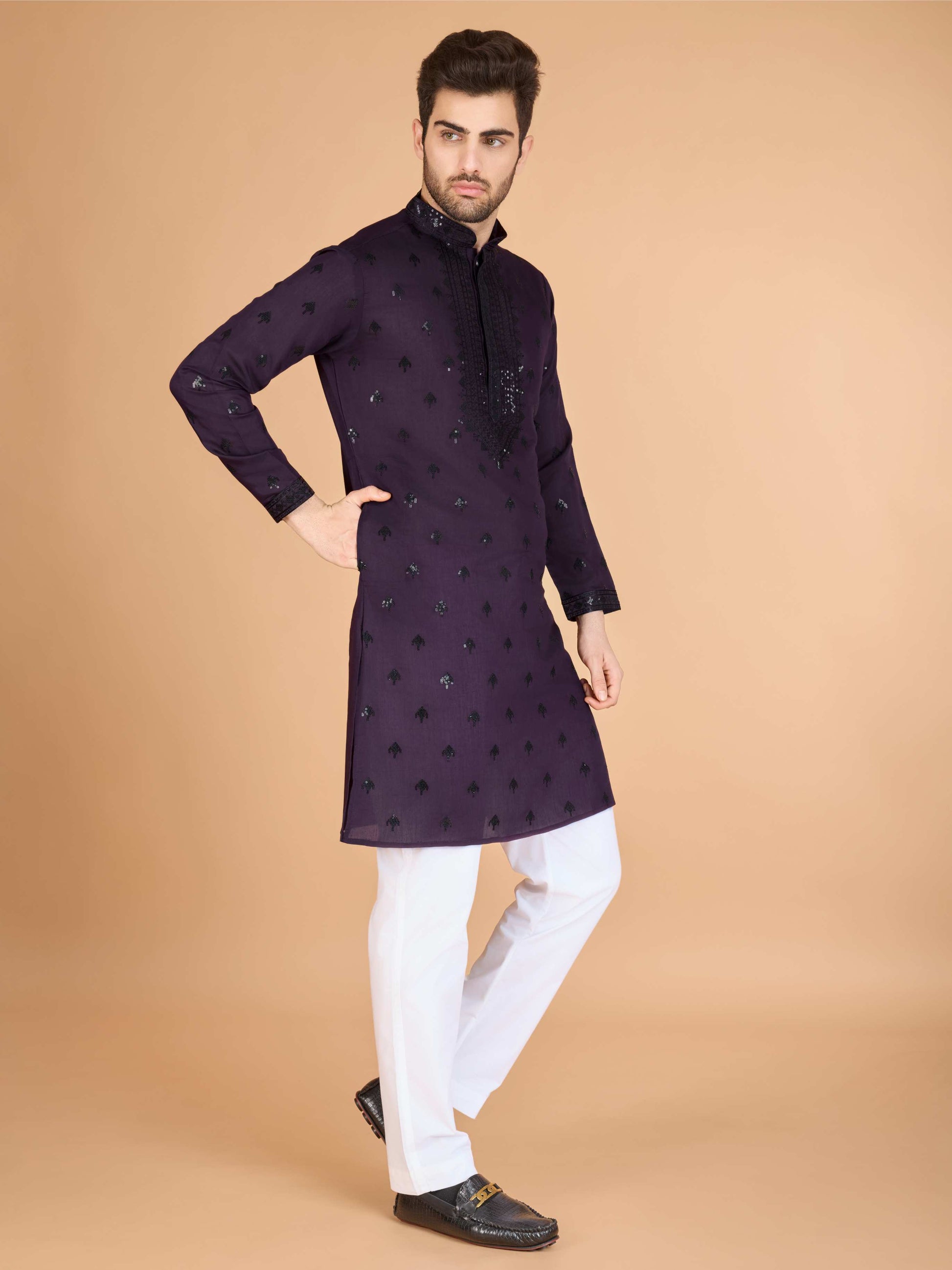 Purple color viscose silk kurta online